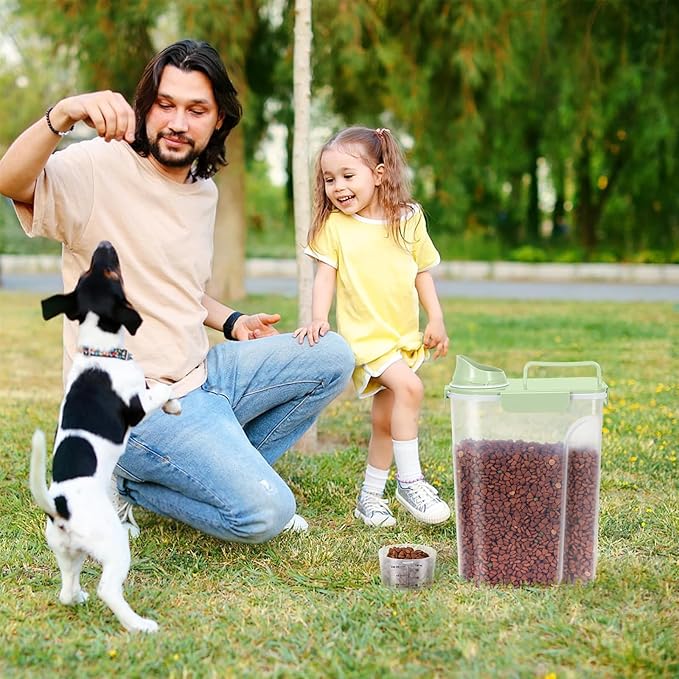5-7Lbs Dog Cat Food Storage Container with Upgraded Large Nozzle BPA-free, 4 Snap Seals Plastic Pet Food Storage Containers with Handles are Easy to Clean and Carry