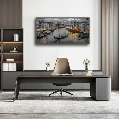 Olivine Italy Large Wall Art, Venice City Pictures Wall Decor, Black and White Painting, Cityscape Canvas Prints, Framed Artwork for Dining Room Living Room Bedroom Bathroom Office Home Decor 60"x30"