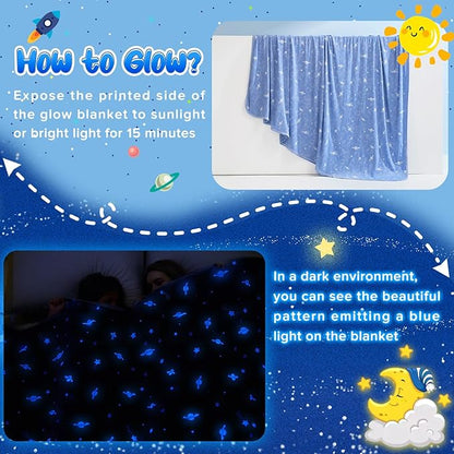 LUXEAR Cooling Blanket, Glow in the Dark Blanket Star Cosmic Cool Blanket for Boys Girls Gift Cooling Throw Blanket Keep Child/Adults Cool All Night Soft Breathable Summer Blanket for Bed Sofa 59x79in
