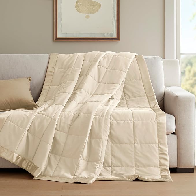 Madison Park Windom Down Alternative Blanket, Premium 3M Scotchgard Moisture Wicking Treatment, Lightweight and Soft Bed Cover For All Season, Satin Trim, Cream King