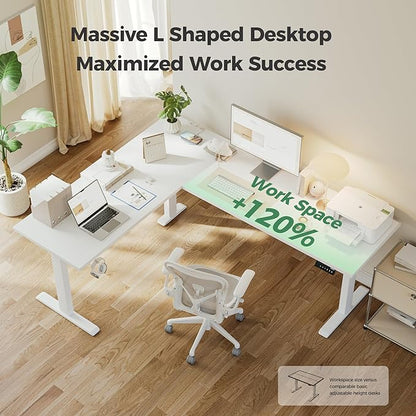 Agilestic 75 Inch L Shaped Standing Desk Adjustable Height, Corner Standing Desk, Sit Stand Up Computer Table, Splice Board, White