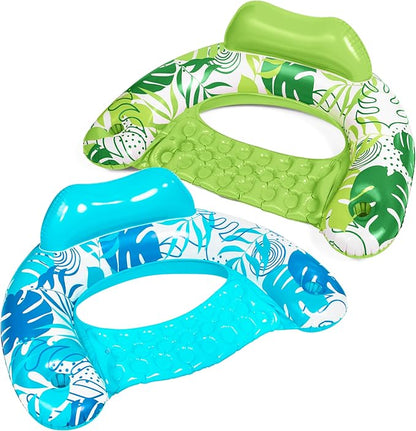 SLOOSH Inflatable Pool Floats Adult,2 Pack Pool Chairs with Cup Holders,Blow up Floats Chair,Hammock Noodle Mat for Relaxing Summer Water Fun Swimming Party Beach