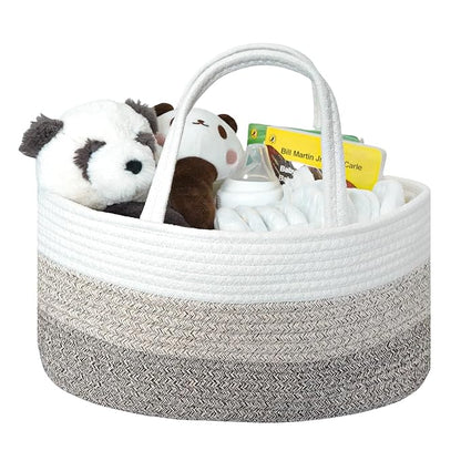 Baby Diaper Caddy Organizer, Extra Large Cotton Rope Nursery Diaper Basket, Changing Table Organizer, Portable Tote Bag with Divider, Car Storage, Baby Shower Gifts for Newborn Girls - Gradient Brown