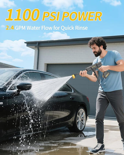 Cordless Pressure Washer Battery Operated; 1100PSI 2.4 GPM Portable Cordless Power Washer with 6-in-1 Nozzle, Foam Cannon, 21V Battery&Charger; Handheld Pressure Washer for Home, Car, Yard
