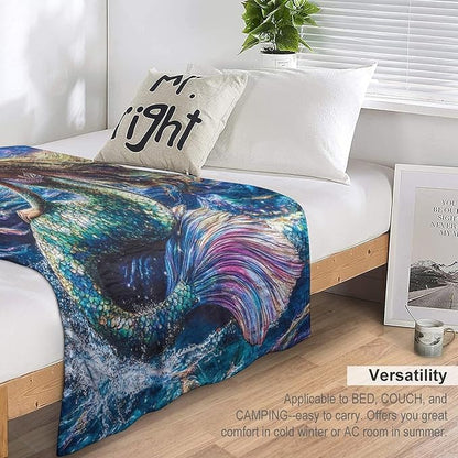 Mermaid Blanket Navy Mermaids Gifts for Girls Boys Woman Kids Ocean Mermaid Lover Coastal Throw Blankets Soft Blanket Warm Fleece Flannel Plush Blankets for Bed Sofa Couch 40"x50"