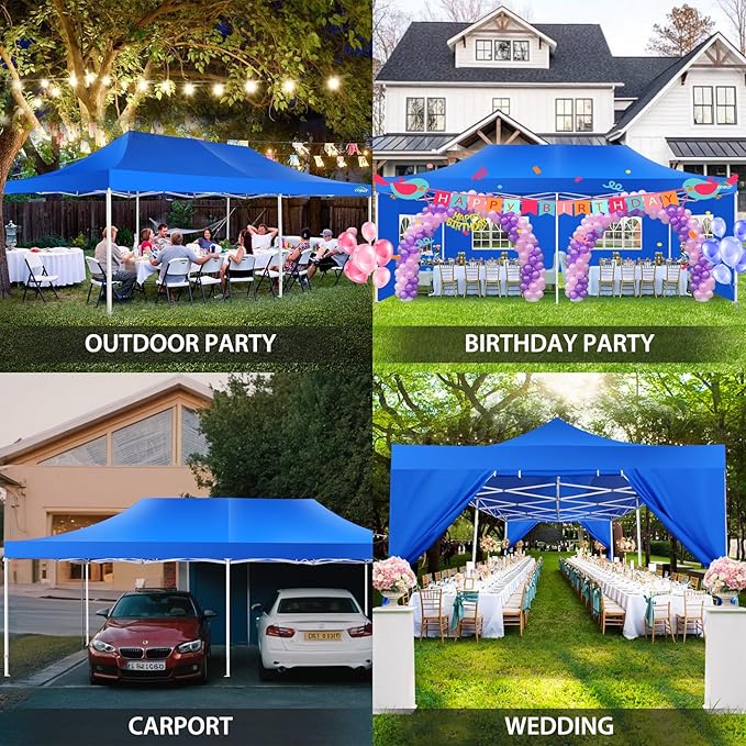COBIZI 13x26 Pop Up Canopy with 6 Sidewall,Heavy Duty Canopy UPF 50+ All Season Wind Waterproof Commercial Outdoor Wedding Party Tents for Parties Canopy Gazebo with Roller Bag(13 x 26 ft Blue)