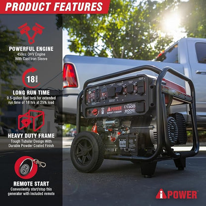 A-iPower 11300-Watt Remote Start Portable Generator Gas Powered, Heavy Duty Generators with 459cc OHV Engine forHome Use, Jobsite, Emergency, Power Outages (GXS11300R)