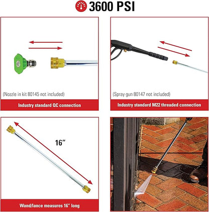 Simpson Cleaning 80149 Universal 16-Inch Pressure Washer Wand for Cold Water Use up to 3600 PSI, Silver
