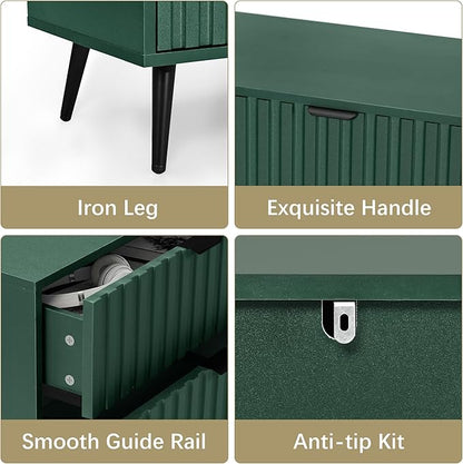 Fluted Dresser for Bedroom with 4 Drawers, 24'' Wide Modern Dresser with Metal Handle, Wood Dressers Organizer with Blister Drawers for Bedroom, Green
