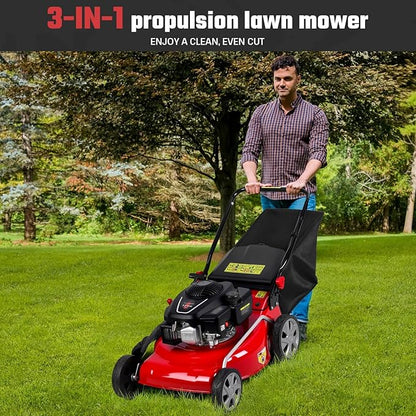 Foldable Self-Propelled Gas Lawn Mower with 131cc 4-Stroke Engine, 3-in-1(Bag/Mulch/Rear Discharge),8 Cutting Heights, Durable Steel Deck, Forced Air-Cooling System