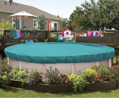 ECOOPTS 12 ft Round Pool Cover for Above Ground Pools, Swimming Pool Cover Protector Winter Safety Cover (Turquoise)