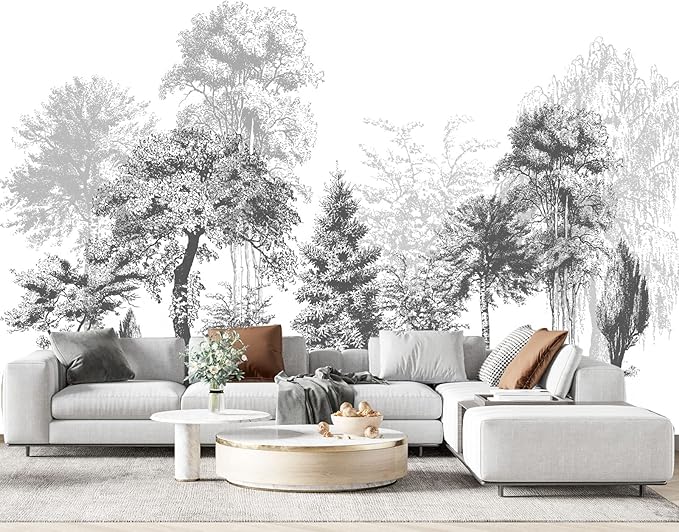 Black and White Oil Painting Forest Wall Mural Wallpaper for Bedroom 137" x 100"