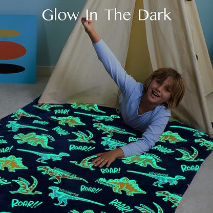 Joiedomi Glow in The Dark Blanket Dinosaur Toys for Kids 3-5 Dinosaur Gifts Toys for Age 2 3 4 5 6 7 8 9 10 11 12 Year Old, Soft Cozy Flannel Kids Throw Blanket, Birthday 50"×60"