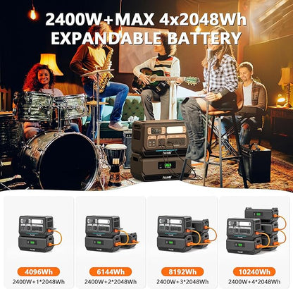 ALLWEI LiFePO4 Solar Generator 2400W with 2x 200W Solar Panels & B200 PRO Expansion Battery, 4096Wh Portable Power Station, Fast Charge in 1.5H, UPS Battery Backup for RV Camping Home Off-Grid