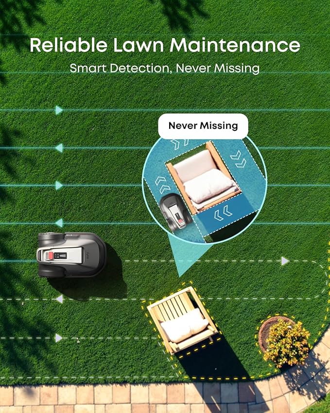 eufy E18 Robot Lawn Mower,Max 0.3 Acres,Wireless Robot Mower with Auto Mapping,Vision Navigation,Multi-Zone Management,Robotic Lawnmower with AI Obstacle Avoidance,APP Control,18°Slope,Cut Height1-3"