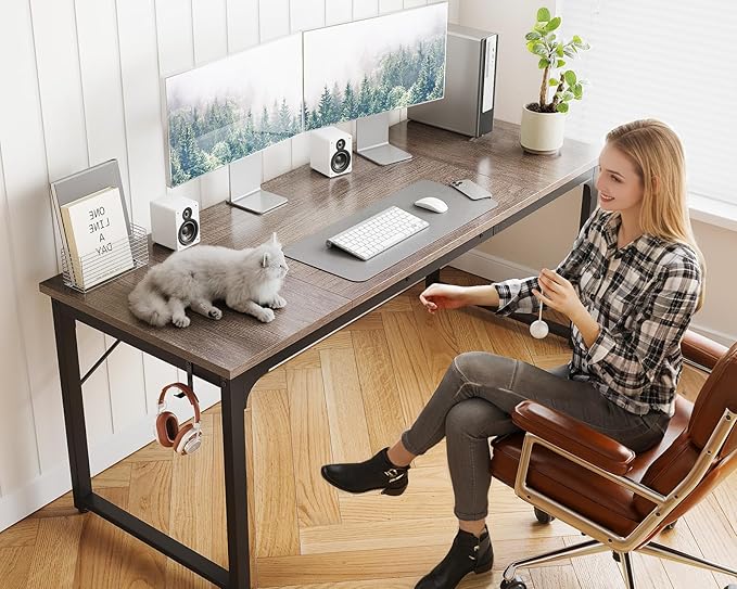 Coleshome 63 Inch Computer Desk, Modern Simple Style Desk for Home Office, Study Student Writing Desk,Grey Oak