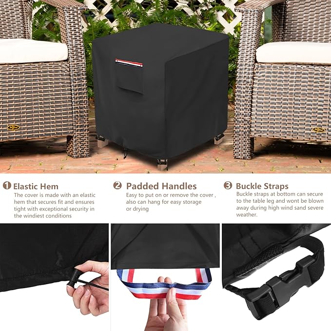 okcool Patio Wicker Side Table Cover,Waterproof Square Patio Small Side Table Cover,Suitable for 3-Piece Outdoor Wicker Patio Bistro Set Side Table,22W x 22D x 18H inch