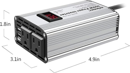 300W Power Inverter DC 12V to 110V AC Car Inverter with 4.8A Dual USB Car Adapter with LED Display