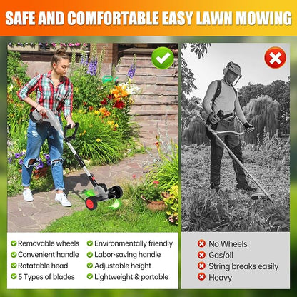 Electric Weed Wacker Eater Cordless String Trimmer Battery Powered, 21V/4000mAh Grass Trimmer Battery Operated Brush Cutter, 3 in 1 Lightweight Weed Trimmer/Lawn Edger/Trimmer Edger for Yard Garden