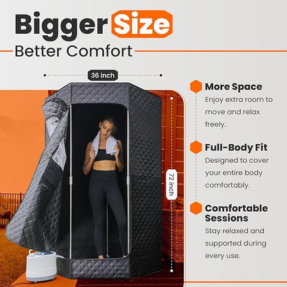 Portable Steam Sauna Box for Home, 5 Layer Waterproof, Portable Steam Sauna with 4L Steamer, Remote Control & Folding Chair, Indoor & Outdoor to Relax & Detox, 36" x 36" x 71" (Black)