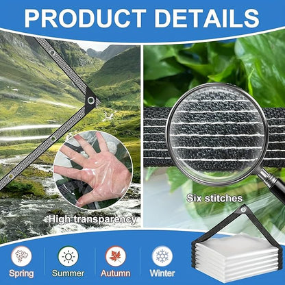 8x10ft Clear Tarp Heavy Duty Waterproof, Clear Vinyl Tarp with Grommets, Transparent Tarpaulin Vinyl for Patio Enclosure, Roofs, Greenhouse Plant, Chicken Coop Covers