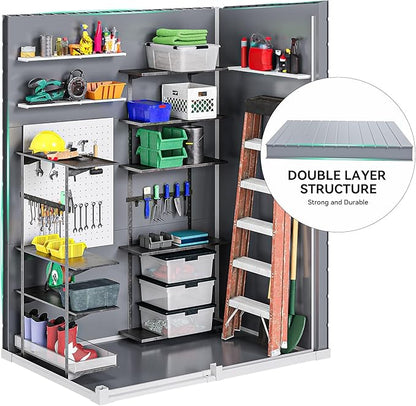 DWVO 5x3ft Resin Outdoor Storage Shed with Floor, Waterproof Lockable Storage Shed with Window, Plastic Outside Tool Storage for Garden, Backyard, Patio, Lawn, Gray