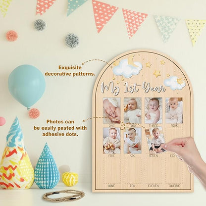 My First Year Photo Board, Star Baby's First Year Photo Frame 12 Monthly Milestone Picture Frame, Gift for Newborn Baby 1st Birthday Memories Nursery Decoration -02