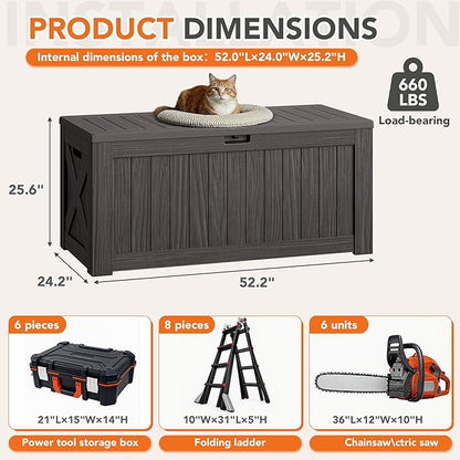 130 Gallon Deck Box Outdoor Indoor Waterproof Storage Box for Patio Furniture, Pool Accessories, Garden Tools, and Cushion Storage, Brown