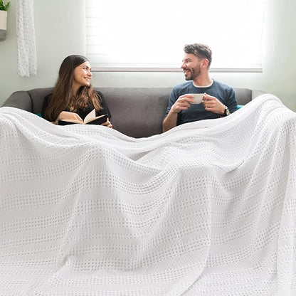 PHF Cooling Waffle Blanket California King Size, Lightweight 60% Rayon Derived from Bamboo & 40% Cotton Breathable Blanket for Hot Sleepers, Soft and Luxury for Bed Couch and Sofa, 110"x96", White