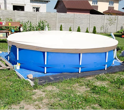 ECOOPTS 8 ft Waterproof Round Polyester Pool Cover for Above Ground Pools, Swimming Pool Cover Protector Winter Safety Cover (Beige)