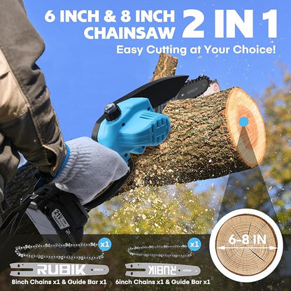 Mini Chainsaw Cordless, 8 Inch &6 Inch Electric Chain Saw, Battery Powered Handheld Tree Saw for Branch Pruning and Gardening, Brushless Chainsaw, Garden Yard Guru Tools, Gifts for Men Dad Husband