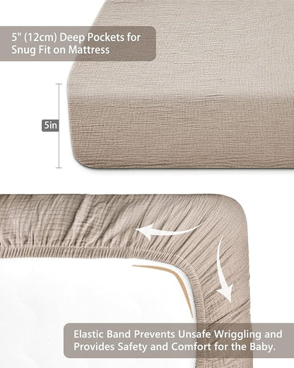 Mini Crib Sheets for Baby Boy Girl 2 Pack, Neutral Mini Crib Mattress Sheet 24" x 38", Muslin Nursery Bedding Soft and Breathable Comfort (Beige & Cream)