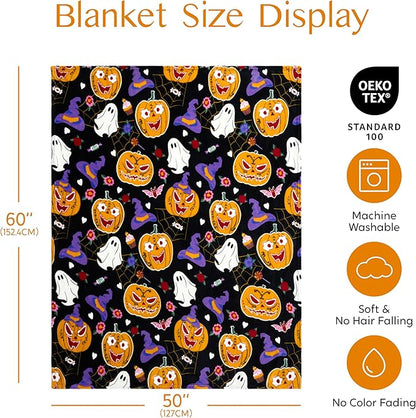 Joiedomi Glow in The Dark Blanket Pumpkin Black, Toys Gifts for Girls Age 2 3 4 5 6 7 8 9 10 11 12 Year Old, Soft Cozy Flannel Kids Throw Blanket, Christmas Birthday Present Bedroom Decor 50"×60"