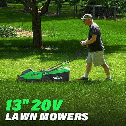 SOYUS Lawn Mower Cordless, 13 Inch 20V Electric Lawn Mowers with Brushless Motor, 5-Position Height Adjustment, 4.0Ah Battery & Charger Included