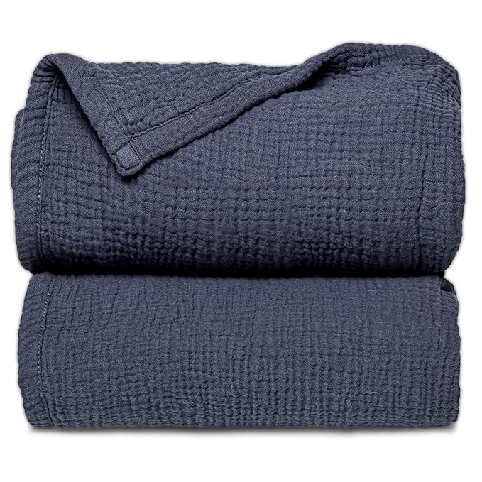 Lulu moon Muslin Quilt Blanket, Crib Blanket for Baby and Toddler,47x47 Inches(Blue)