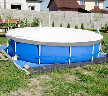 ECOOPTS 13 ft Waterproof Round Polyester Pool Cover for Above Ground Pools, Swimming Pool Cover Protector Winter Safety Cover (Light Grey)