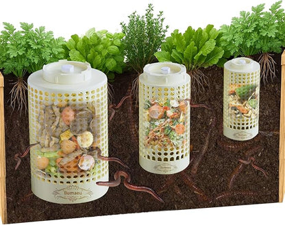 Underground Worm Farm, Garden Mini vermicomposting bin for use in Outdoor Gardening from Kitchen Food Waste, with Holes and lid11.81IN+10.23IN+8.38IN（3PC）