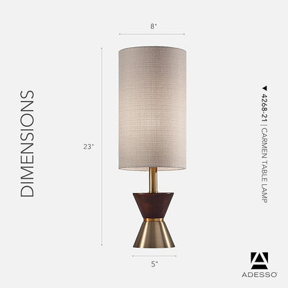 Adesso Table Lamp with Antique Bronze and Walnut Base, Bedside Table, Home