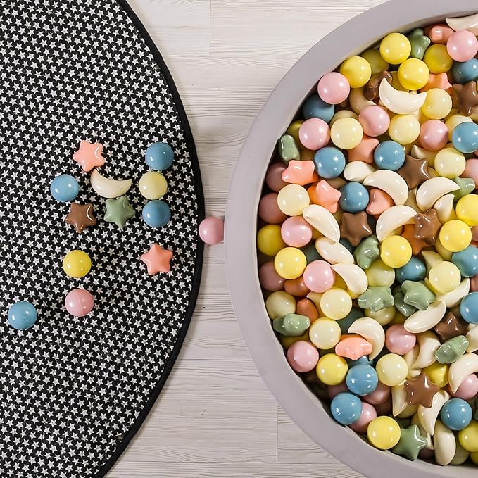 GOGOSO Ball Pit Balls Stars Moon Shapes Plastic Pitballs for Toddler Play Tent Baby Photo Props Kids Pool Water Toys Kiddie Pool Party Decor,Pink Blue Coffee,100pcs