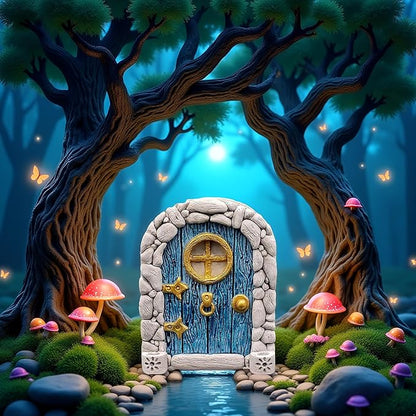 Blue Streak Archway Mini Fairy Garden Door for Tree, 3D Miniature Fairy Door for Fairytale Tiny House Doors, Bonsai Terrarium Micro Landscape Decoration Accessories Garden Miniatures