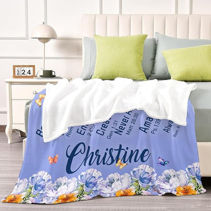Personalized Blanket Bible Verse Blanket with Inspirational Thoughts and Prayers Religious Throw Blanket Cozy Plush Warm Blankets for Girls Christmas Birthday Christian Gifts
