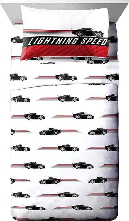 Jay Franco Disney Pixar Cars Racing Machine 5 Piece Twin Bed Set - Includes Comforter & Sheet Set - Bedding Features Lightning McQueen - Super Soft Fade Resistant Microfiber (Official Product)