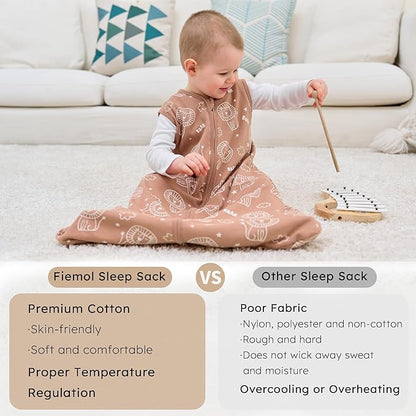 Baby Sleep Sack 12-18 months, 100% Cotton Sleeping Sack for Toddler, 3 Pack Baby Wearable Blanket, 0.5 Tog Lightweight Double Zipper Sleep Bag Large Brown Green Lion