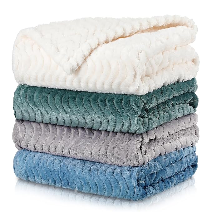 Frienda 4 Pcs Baby Fuzzy Blanket Fluffy Baby Blanket for Boys Girls Soft Warm Infant Newborn Toddler Receiving Nursery Bed Supplies, 32 x 24 Inch(Light Color)