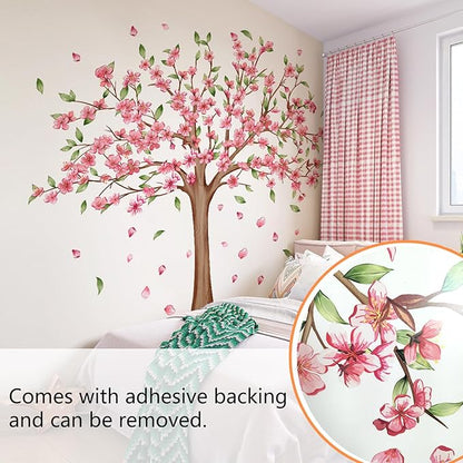 Large Cherry Blossom Wall Decals - Pink Flower Tree Wall Stickers for Girls Kids Bedroom Nursery Living Room TV Wall Decor (H: 45 Inch)