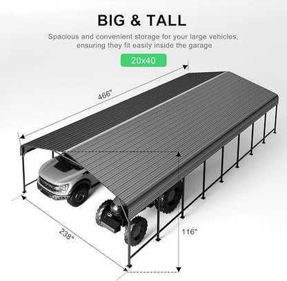 20x40 Heavy-Duty Metal Carport, Galvanized Steel Shelter for Pickup Trucks, Boats, Cars & Tractors, All Weather Protection Outdoor Vehicle Cover