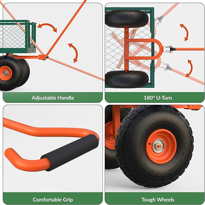 900LB Capacity Garden Cart, 3-in-1 Heavy Duty Utility Wagon with 13" All-Terrain Tires, Removable Mesh Sides & 180° Swivel Handle - Outdoor Yard Cart for Gardening, Farming, Patio Use