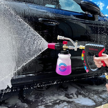 DUSICHIN Pressure Washer Gun Swivel Joint 4000 PSI Snow Foam Cannon Dual-Ended Shift Valve 7 Nozzles, Foam Lance Kit Dual Connector 7 Pressure Washer Tip holders 3/8“ Fitting M22-14 M22-15 DUS2913