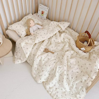 BuLuTu Pink Flower Print Toddler Kids Comforter Muslin Cotton Toddler Blankets for Girls Boys Children Quilt Blanket (No Pillow), Breathable Skin-Friendly, Primrose Pattern, 60"x78"
