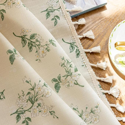 ENJOYBRIDAL White Floral 63 Inch Curtains 2 Panel Set Bedroom Tassel Drapes Short Boho Decor Semi Sheer Window Curtain Panels Living Room Rod Pocket Patterned Cute Rustic Window Treatments